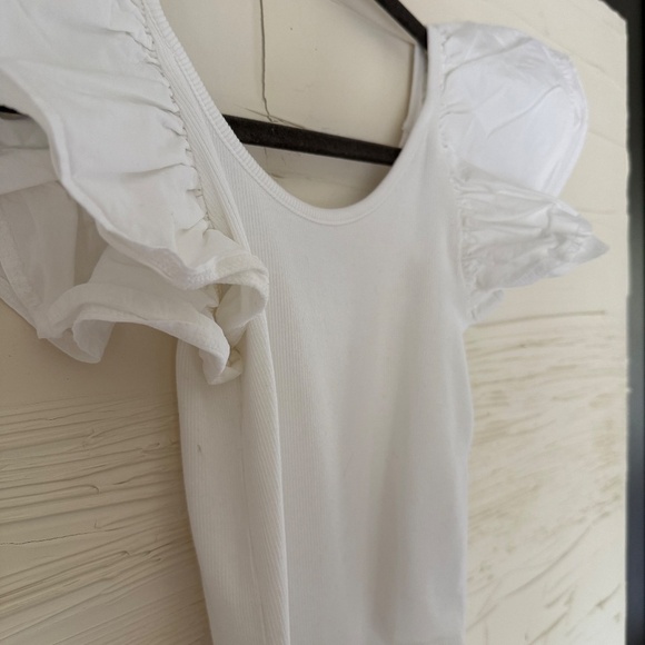 Zara S | White Ribbed Bodysuit with Double Ruffle Sleeves - Picture 3 of 6